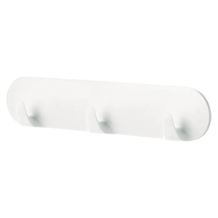 Tesa Powerstrips Hakenleiste - Selbstklebend, Weiß - Eine weiße Kleiderleiste mit drei Haken. Ideal für Bad oder Flur, bietet praktische Aufhängemöglichkeiten für Handtücher und Jacken.