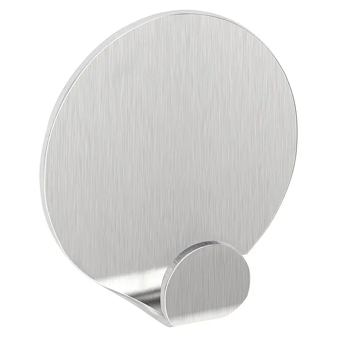 Tesa Powerstrips Selbstklebehaken - Rund, Größe: S, Metallic, 2 Stk. - Moderner, runder Wandhaken aus gebürstetem Edelstahl. Der Haken ist selbstklebend und ideal für Bad und Küche, um Handtücher oder Küchenutensilien aufzuhängen.