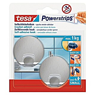 Tesa Powerstrips Selbstklebehaken (Rund, Größe: S, Metallic, 2 Stk.)