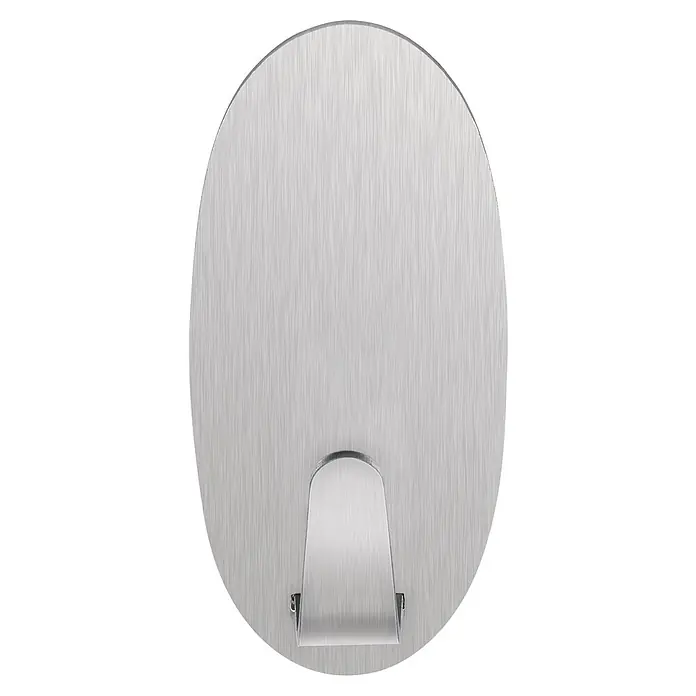 Tesa Powerstrips Selbstklebehaken - Oval, Größe: L, Metallic, 1 Stk. - Nahaufnahme eines Command-Haken, einer praktischen Lösung zur Befestigung von Gegenständen ohne Beschädigung der Wände.