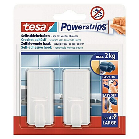 Tesa Powerstrips Selbstklebehaken (Größe: L, Weiß, 2 Stk.)