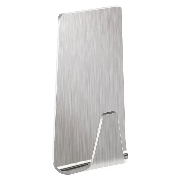Tesa Powerstrips Selbstklebehaken - Rechteckig, Größe: L, Metallic, 1 Stk. - Nahaufnahme einer gebürsteten, silberfarbenen Edelstahl-Toilettenpapierhalterung mit elegantem, minimalistischem Design für moderne Badezimmer.
