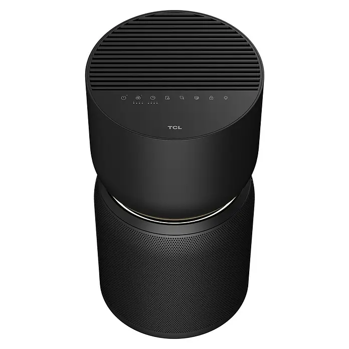 TCL Luftreiniger Breeva A3 - Ø x H: 25 x 48 cm, Raumgröße: 55 m² - Abbildung eines TCL-Luftreinigers in Schwarz mit Bedienelementen oben. Sorgt für sauberere Luft im Raum.