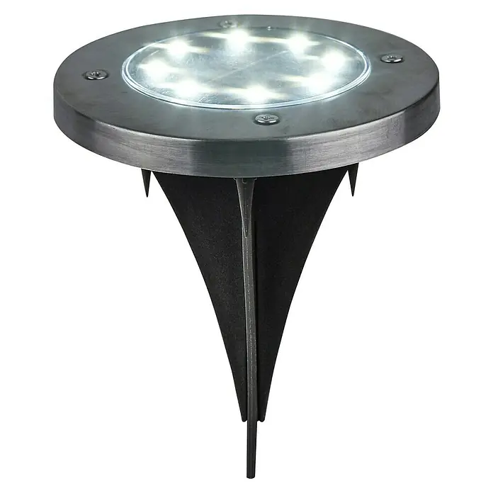 BAUHAUS Juego de lámparas solares - 0,1 W, Plateado, IP44, 3 lm - Foco LED empotrable de suelo con estaca para jardines. La carcasa es de metal y plástico, muy resistente.