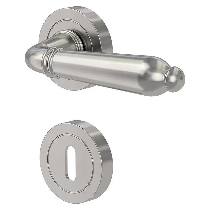 Diamond Doors Classic Drückergarnitur Tucson - Stärke Tür: 40 mm - 45 mm, Sonstiges, Buntbart - Ein glänzender Türgriff aus Edelstahl mit Schlüsselrosette, perfekt für moderne Innenräume.