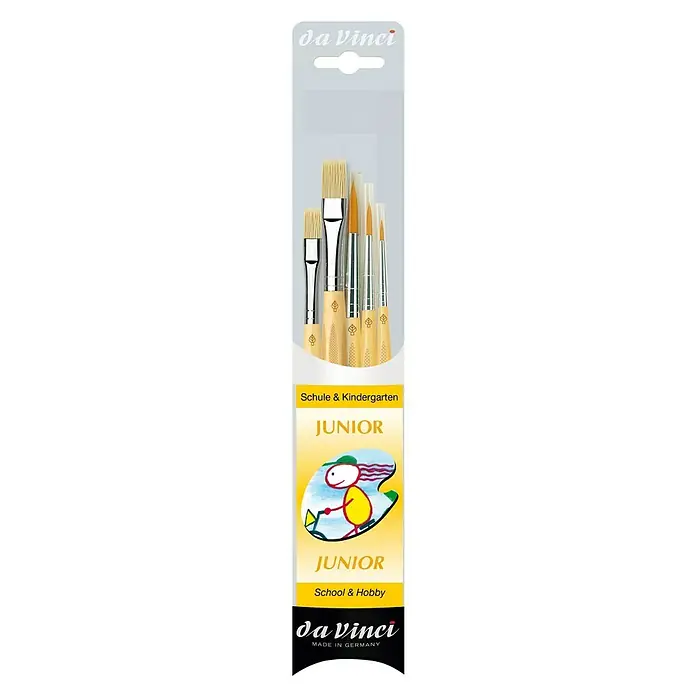 Da Vinci Künstlerpinsel-Set Allround Junior - 5 -tlg., Naturhaar - Ein Set von Da Vinci Junior Malpinseln für Schule und Kindergarten, ideal für junge Künstler und Hobbyanwendungen, hergestellt in Deutschland.