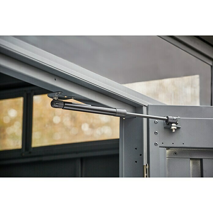 Gardol Gerätehaus Pure LineAußenbreite inkl. Dachüberstand: 274 cm, Außentiefe inkl. Dachüberstand: 154 cm, Metall, Anthrazit Detail Shot