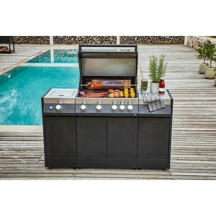 Kingstone KMS Gasgrillküche The Quad FourAnzahl Brenner: 4, Hauptgrillfläche: 70,2 x 45 cm, 14 kW, Material Rost: Gusseisen Use Shot