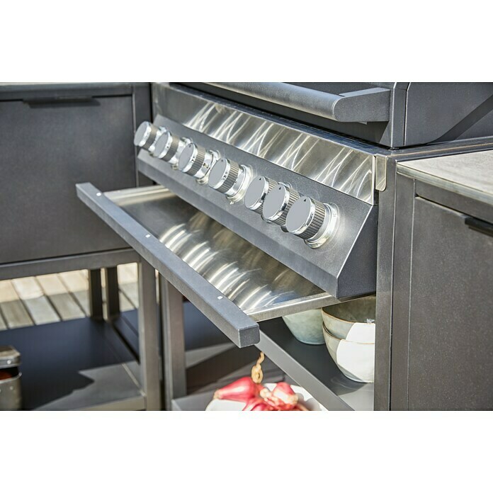 Kingstone Gasgrillküche The Quad Six 605Anzahl Brenner: 6, Hauptgrillfläche: 89,2 x 45 cm, 21 kW, Material Rost: Edelstahl Mood Shot