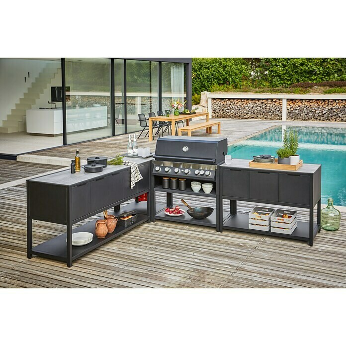 Kingstone Gasgrillküche The Quad Six 605Anzahl Brenner: 6, Hauptgrillfläche: 89,2 x 45 cm, 21 kW, Material Rost: Gusseisen Mood Shot