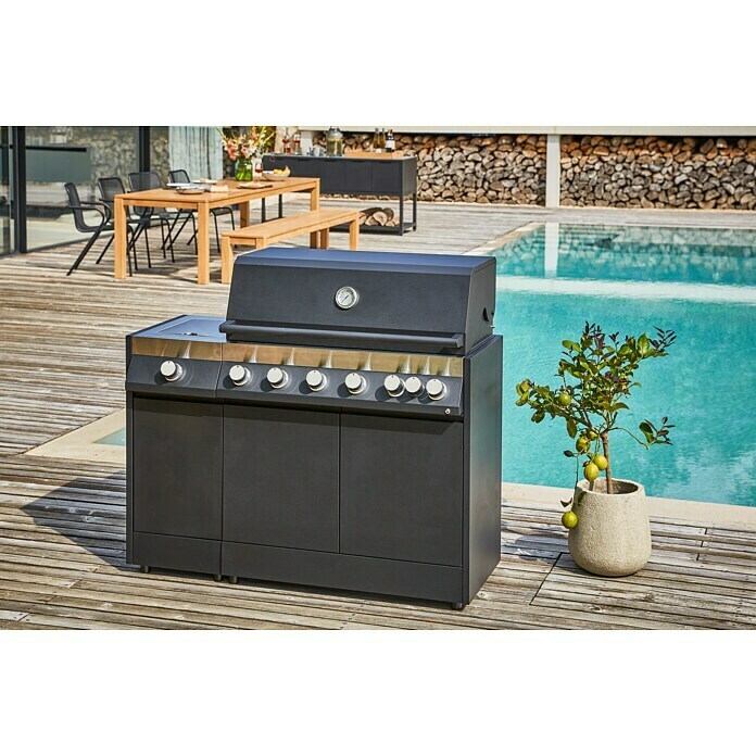 Kingstone KMS Gasgrillküche The Quad SixAnzahl Brenner: 6, Hauptgrillfläche: 89,2 x 45 cm, 21 kW, Material Rost: Gusseisen Mood Shot