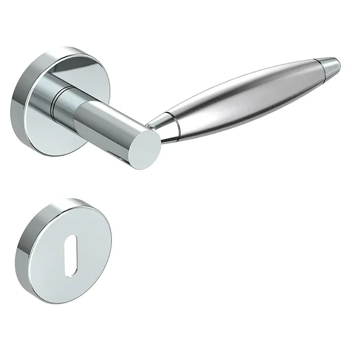 Diamond Doors Creative Drückergarnitur Ohio - Edelstahl, L-Form, Stärke Tür: 40 mm - 45 mm, Buntbart - Elegante Türklinke und Schlossrosette in glänzendem Chrom-Design. Stilvolle Details für moderne Inneneinrichtungen.