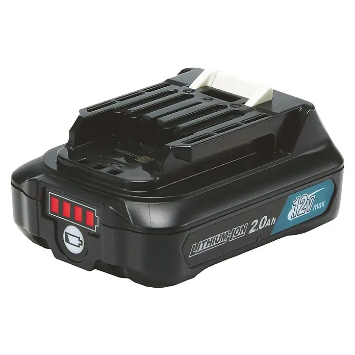 Makita CXT 12V max. Akku BL1021B - 12 V, 2 Ah - Abbildung eines schwarzen 12V max Lithium-Ionen-Akkus mit 2,0Ah für Elektrowerkzeuge.