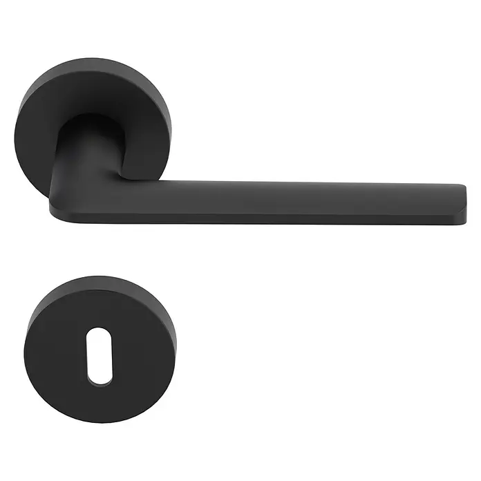 Diamond Doors Black Edition Drückergarnitur Roswell - Stärke Tür: 38 mm - 45 mm, Edelstahl, Schwarz, Buntbart - Elegantes Türgriff-Set in Schwarz, bestehend aus einem Hebel und einem Schlüssellochschild, ideal für moderne Inneneinrichtungen mit minimalistischem Design.