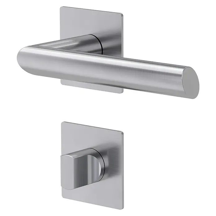 Diamond Doors Design Zimmertürgarnitur WC Washington - Stärke Tür: 40 mm - 45 mm, Edelstahl, L-Form, Schlitzkopf/Olive - Elegantes Türbeschlag-Set mit einem modernen, quadratischen Design in gebürstetem Edelstahl, das jedem Raum einen Hauch von Stil verleiht.
