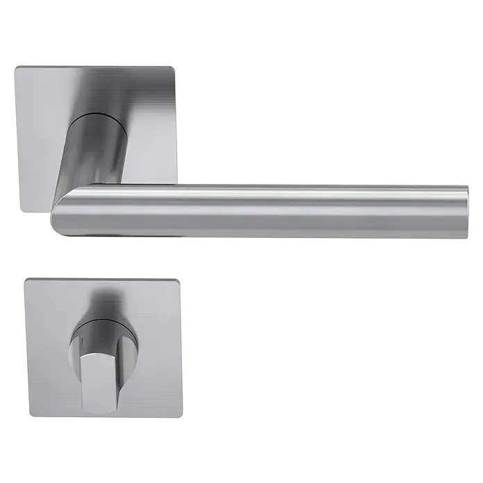 Diamond Doors Design Zimmertürgarnitur WC Washington - Stärke Tür: 40 mm - 45 mm, Edelstahl, L-Form, Schlitzkopf/Olive - Moderne Türklinke aus gebürstetem Edelstahl mit eckiger Rosette und schlichtem Design für moderne Inneneinrichtungen.