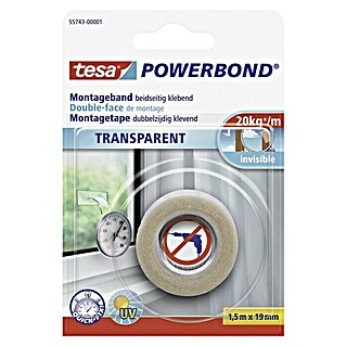 Tesa Powerbond Montageband Transparent (1,5 m x 19 mm, Beidseitig selbstklebend)