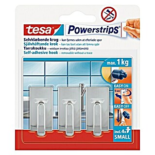 Tesa Powerstrips Selbstklebehaken (Größe: S, Chrom, 3 Stk.)