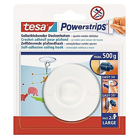 Tesa Powerstrips Deckenhaken (Selbstklebend, Weiß, 1 Stk.)