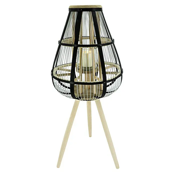 Windlicht Bambus - Ø x H: 43 x 77 cm, Natur/Schwarz - Dekorative Windlicht-Laterne mit Holzgestell und Glaseinsatz für stimmungsvolle Beleuchtung im Innenbereich.