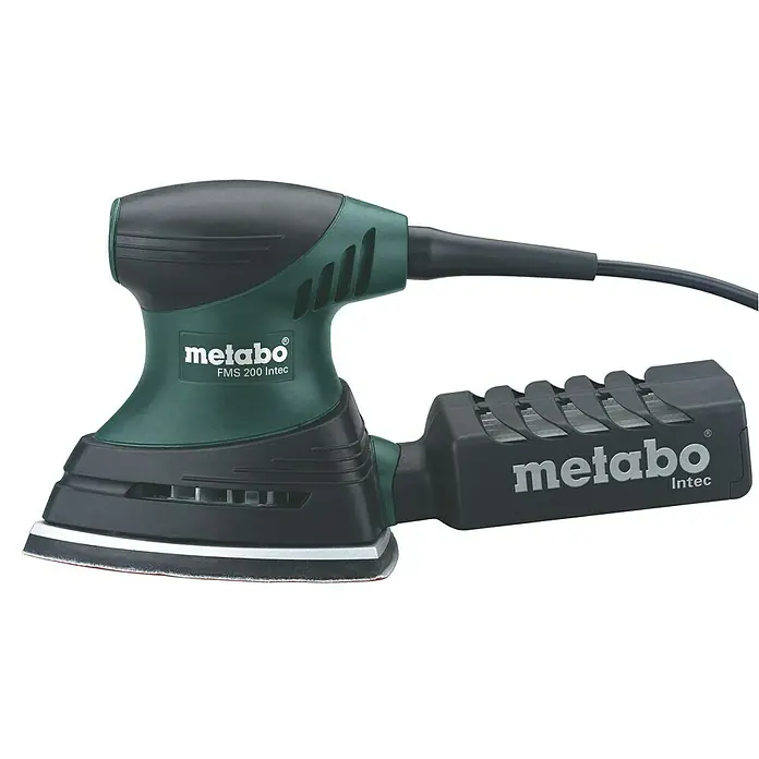 Metabo Multischleifer FMS 200 Intec - 200 W - Das Bild zeigt einen Metabo FMS 200 Intec Schwingschleifer, ein Elektrowerkzeug zum Schleifen von Oberflächen.