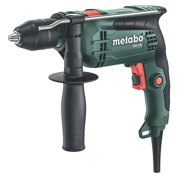 Metabo Schlagbohrmaschine SBE 650 - 650 W - Abbildung einer Metabo SBE 650 Schlagbohrmaschine, die ein robustes Design und hohe Leistung für anspruchsvolle Bohrarbeiten bietet.