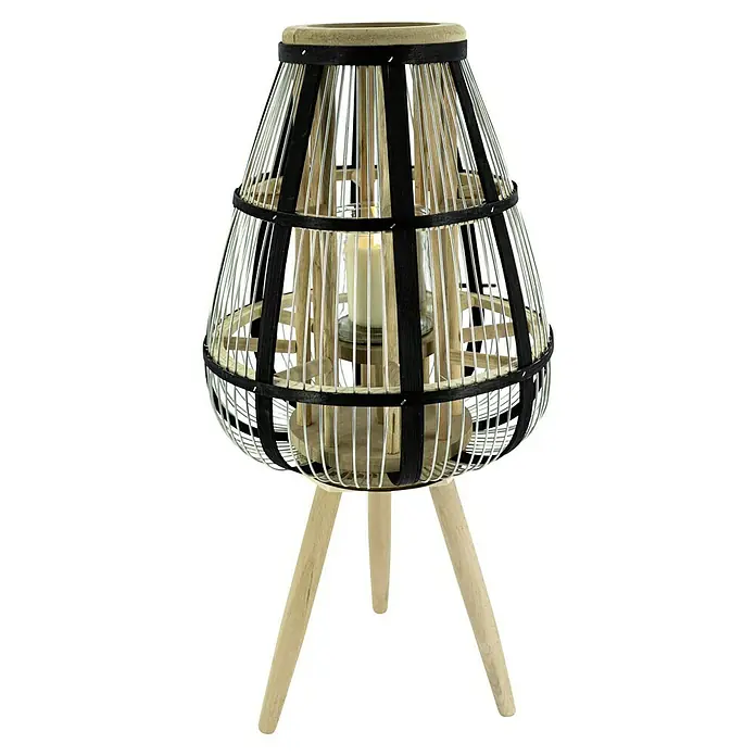 Windlicht Bambus - Ø x H: 36 x 60 cm, Natur/Schwarz - Diese moderne Laterne mit Holzdetails und Kerze sorgt für gemütliche Atmosphäre. Ideal als Deko-Element für Ihr Zuhause.