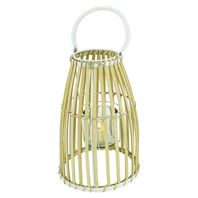 Laterne Bambus - Ø x H: 18 x 31 cm, Natur/Weiß - Stimmungsvolle Bambuslaterne mit Glaseinsatz für eine Kerze, ideal für gemütliche Abende im Haus oder Garten. Elegantes Design und warmes Licht.