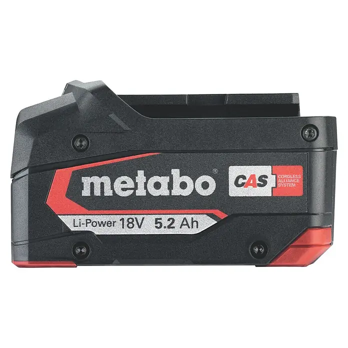 Metabo CAS 18V Akku Li-Power - 18 V, 5,2 Ah - Metabo Li-Power 18V 5.2 Ah Akku. Leistungsstarker Akku für kabellose Werkzeuge, Teil des Cordless Alliance Systems. Zuverlässige Energiequelle für Profis.