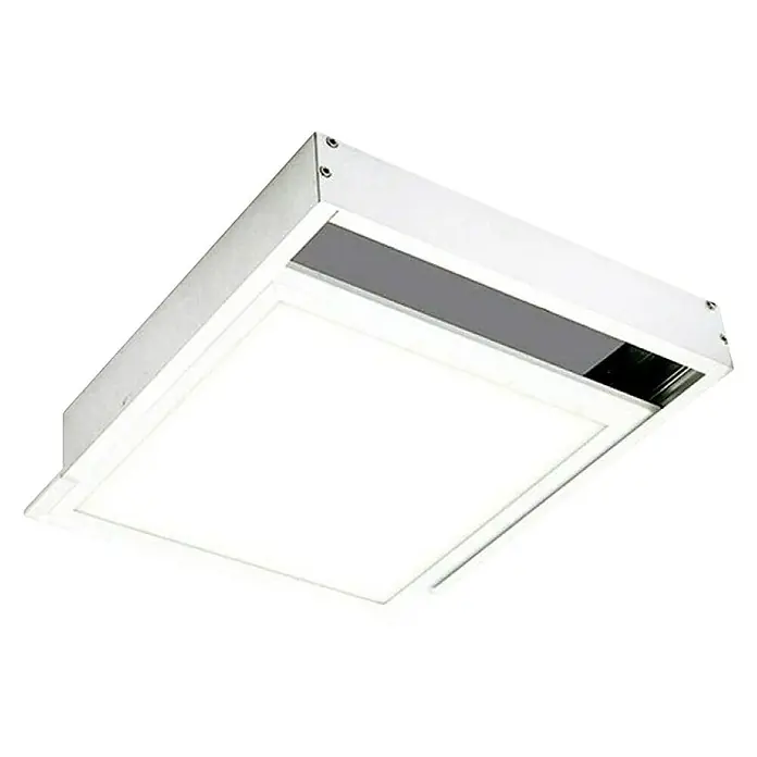 Marco de superficie para panel LED - L x An x Al: 5 x 60 x 60 cm - Lámpara de techo cuadrada y plana en blanco con una franja oscura. Ideal para interiores modernos e iluminación.