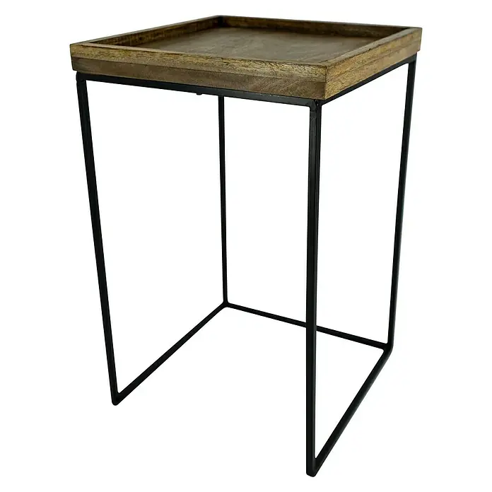 Beistelltisch - L x B x H: 33 x 33 x 52 cm, Mangoholz - Eleganter Beistelltisch mit quadratischer Holzplatte und schlankem, schwarzem Metallgestell. Praktisches und stilvolles Möbelstück für jeden Raum.