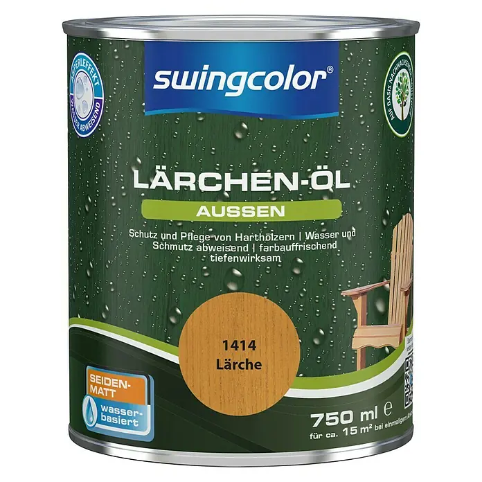 swingcolor Lärchen-Öl - Lärche, 750 ml, Seidenmatt - Dose Lärchen-Öl von Swingcolor. Schützt und pflegt Harthölzer im Aussenbereich, wasserabweisend und farbauffrischend mit 750 ml Inhalt.