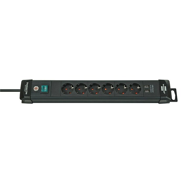 Brennenstuhl Premium-Line Stekkerdoos (6 voudig, Zwart, Kabellengte: 3 m, Met schakelaar, Aantal USB-aansluitingen: 2 st.) | BAUHAUS