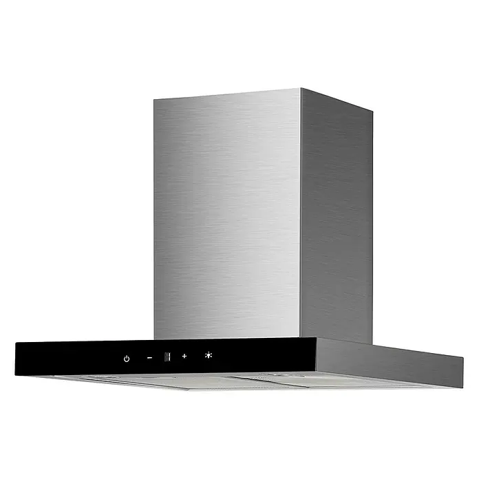 Respekta Blockhaube CH44160G-20 - Breite: 60 cm, Edelstahl - Nahaufnahme einer modernen Dunstabzugshaube aus Edelstahl mit Touch-Bedienfeld, ideal für jede moderne Küche.