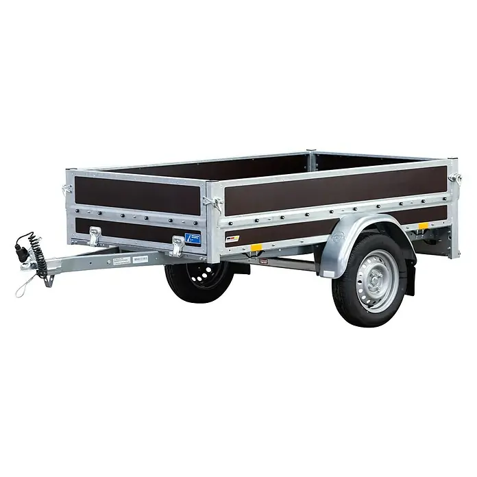 Stema Anhänger WOODOXX 750 mit Bordwandaufsatz u. Flachplane - Nutzlast: 516 kg, Einachser, Kasteninnenmaß: 201 x 115 x 80 cm, Ungebremst - Abbildung eines Pkw-Anhängers. Ideal für den Transport von Gütern. Stabiles Fahrgestell und robuste Bauweise für den täglichen Einsatz.