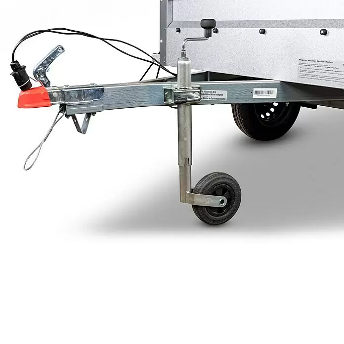 Stema Anhänger Basic 750 mit Bordwandaufsatz u. Flachplane - Nutzlast: 594 kg, Einachser, Kasteninnenmaß: 201 x 108 x 69 cm, Ungebremst - Verzinkte Anhängerkupplung mit schwarzem Elektrikstecker, Sicherungsseil und Stützrad mit Kurbel.