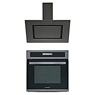 Respekta Einbauherd-Set Digiset 8 + Schräghaube CH 42090 (2 -tlg., Black Steel/Schwarz)