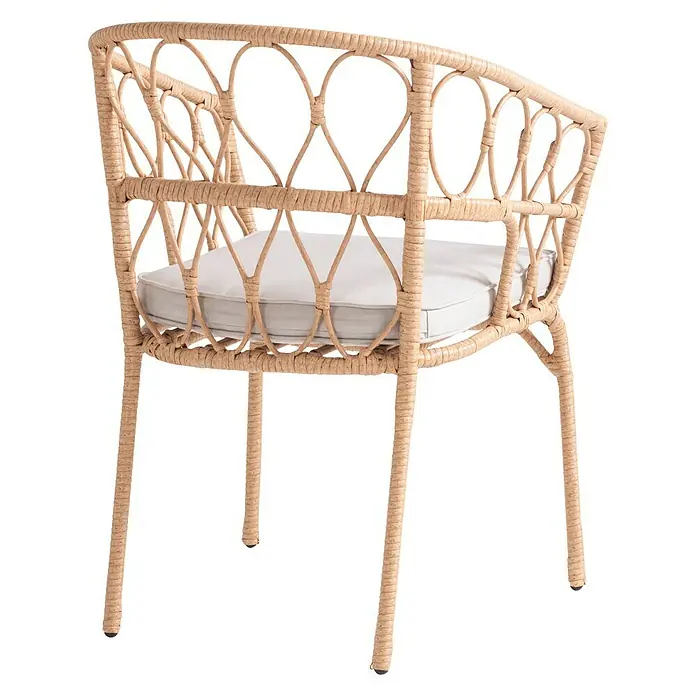 Silla de jardín Marius - Natural, Ratán sintético - Esta silla de mimbre, con su diseño tejido y un cómodo cojín, es un complemento elegante para cualquier habitación.