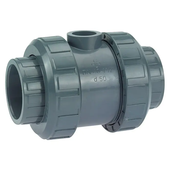 Rückschlagventil - Durchmesser Anschluss: 50 mm - Graues Rückschlagventil aus PVC, ideal für den Einsatz in Sanitär- und Bewässerungssystemen, mit guter chemischer Beständigkeit.
