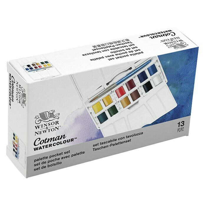 Winsor & Newton Cotman Aquarellfarben-Set Pocket Plus12 Stk., ½ Näpfchen Diagonal View