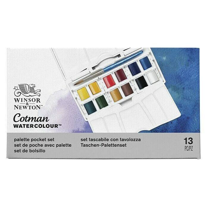 Winsor & Newton Cotman Aquarellfarben-Set Pocket Plus12 Stk., ½ Näpfchen Front View