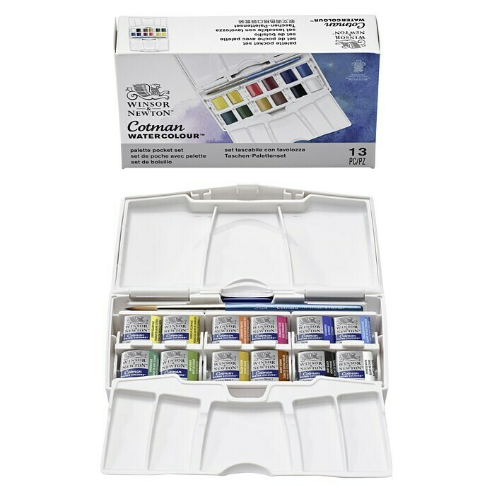 Winsor & Newton Cotman Aquarellfarben-Set Pocket Plus12 Stk., ½ Näpfchen Diagonal View