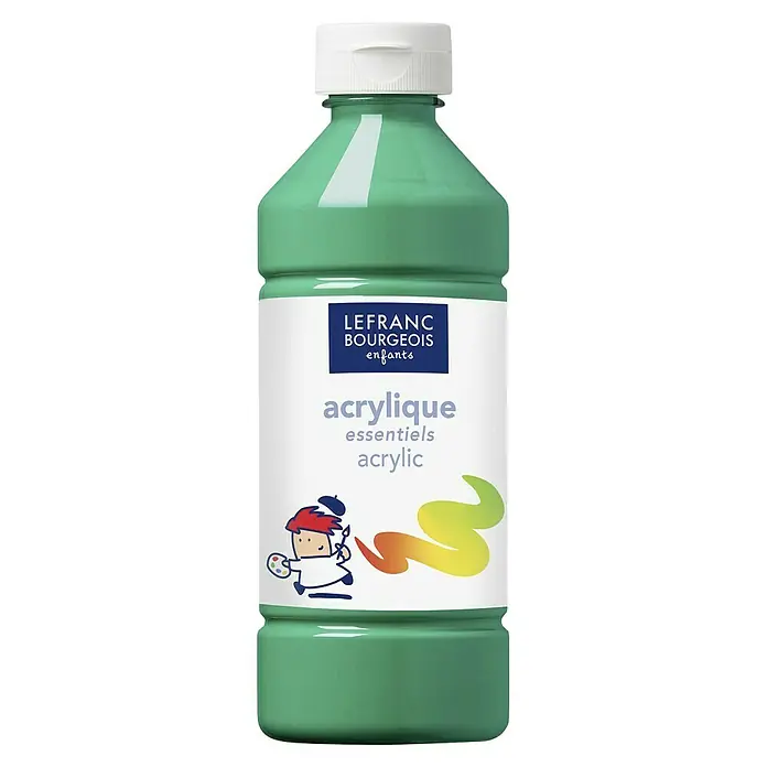 Lefranc & Bourgeois Acrylfarbe - Hellgrün, 500 ml, Flasche, Geeignete Malgründe: Gips - Eine Flasche Lefranc Bourgeois Acrylfarbe für Kinder, in einem hellen Grünton, ideal für junge Künstler.