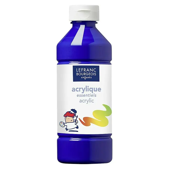 Lefranc & Bourgeois Acrylfarbe - Dunkelblau, 500 ml, Flasche, Geeignete Malgründe: Gips - Eine Flasche "Lefranc Bourgeois Enfants" Acrylfarbe in intensivem Blau, ideal für junge Künstler und kreative Projekte.
