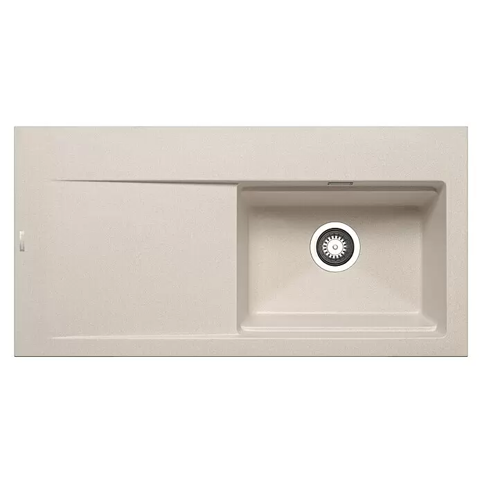 Pyramis Einbauspüle Tekton - 100 x 51 cm, Beige, Rechtsseitiges Becken - Beige Granitspüle mit einem Becken, Abtropffläche links und Metallsieb.