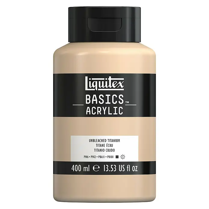 Liquitex Basics Acrylfarbe - Ungebleichtes Titan, 400 ml - Eine Flasche Liquitex Basics Acrylfarbe in der Farbe Ungebleichtes Titan, ideal für Künstler und Bastler.