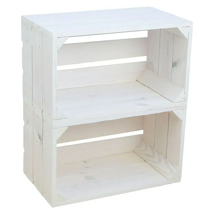 Holzkiste Hilde - L x B x H: 38 x 22 x 19 cm, Weiß - Ein schlichtes weißes Regal, bestehend aus zwei gestapelten Holzkisten, perfekt für Aufbewahrung und Dekoration im Wohnbereich.