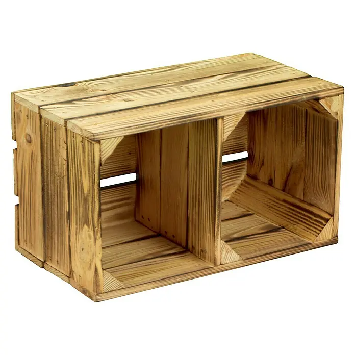 Holzkiste Hilde mit Querbrett - L x B x H: 38 x 22 x 19 cm, Braun - Holzkiste mit zwei Fächern zur Aufbewahrung von Gegenständen, ideal für die Organisation von Wohnräumen mit rustikalem Flair.
