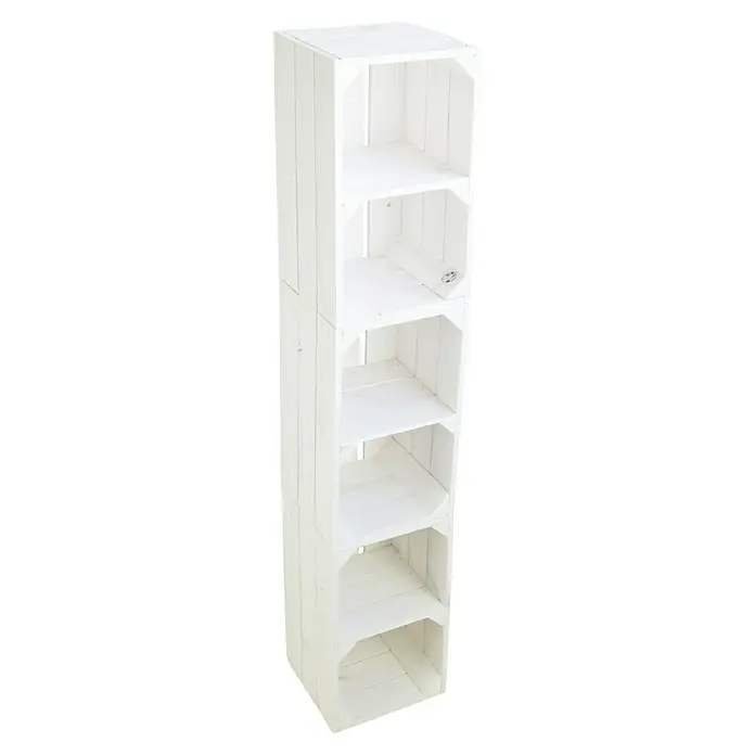 Holzkiste Hilde mit Querbrett - L x B x H: 38 x 22 x 19 cm, Weiß - Ein hochformatiges Regal aus weißen Holzkisten, das mit seinen fünf Fächern viel Stauraum bietet und sich ideal für Wohnräume eignet.