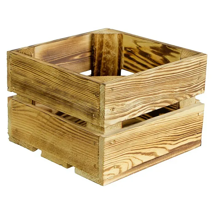 Holzkiste Lotta - L x B x H: 22 x 22 x 15 cm, Braun - Eine rustikale Holzkiste mit einem gebrannten Finish, ideal zur Aufbewahrung und Dekoration. Ihre robuste Bauweise macht sie vielseitig einsetzbar.